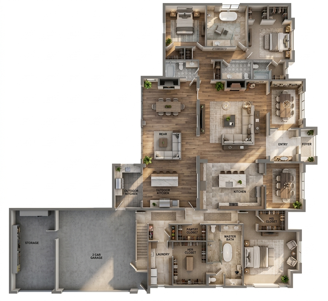Photorealistic AI rendering of the floorplan